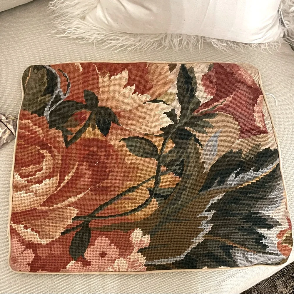 Needlepoint Roses   Throw Pillow  19”x16”